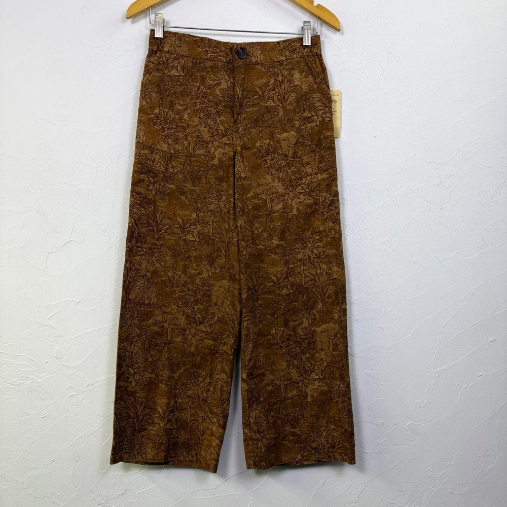 Democracy Toile Printed Wide Leg Crop Pants Womens 2 Brown High Rise Floral New
